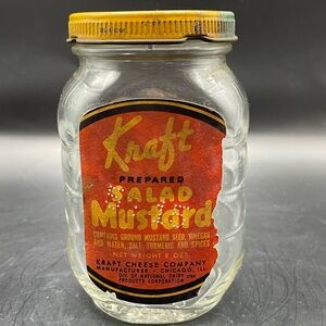 VERY RARE Kraft Prepared Salad Mustard Jar with Original Lid 1940s
